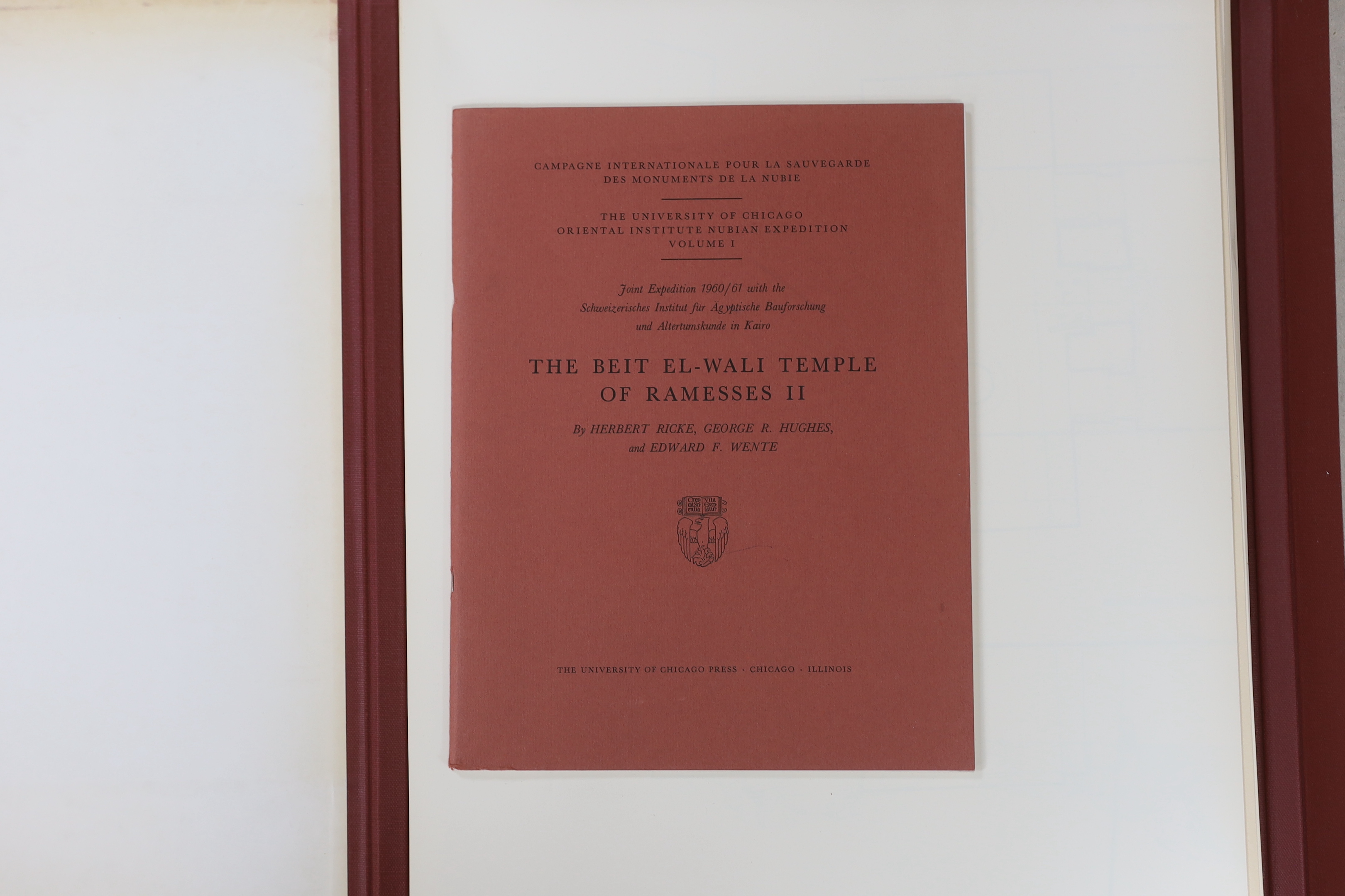 The Beit-Wali Temple of Ramses II by Herbert Ricke & George R Hughes, portfolio book with plates, publ. 1967 The University of Chicago Press, first edition